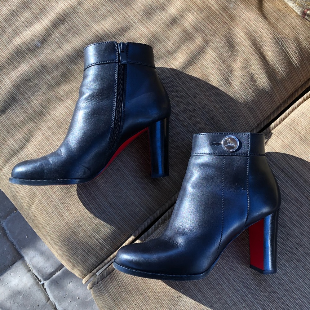 Christian Louboutin Black Ankle Boots with Signature Red Soles
